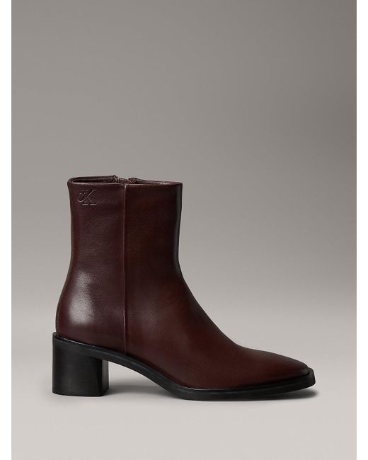 Calvin Klein Brown Leather Square Toe Zip Ankle Boots