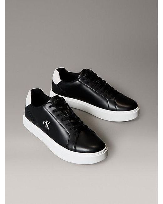 Calvin Klein Gray Jeans Ck Baseline Leather Signature Trainers for men