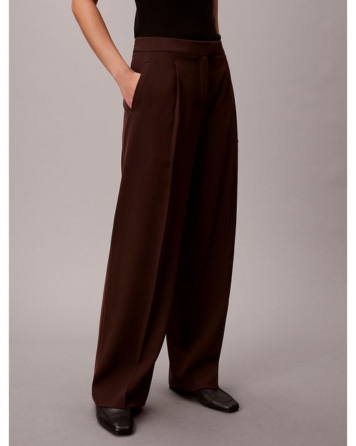 Calvin Klein Brown Soft Crepe Pleated Trousers