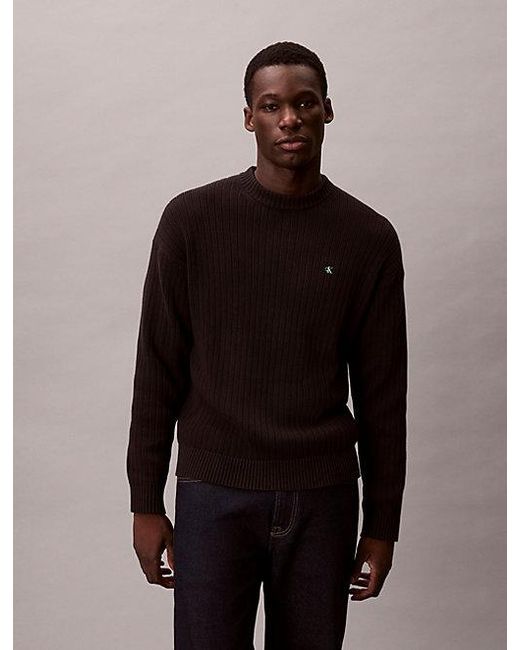 Calvin Klein Brown Jeans Ribbed Cotton Monogram Jumper for men