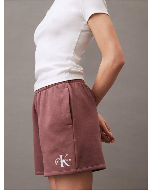 Calvin Klein Brown Monogram Logo Fleece Shorts