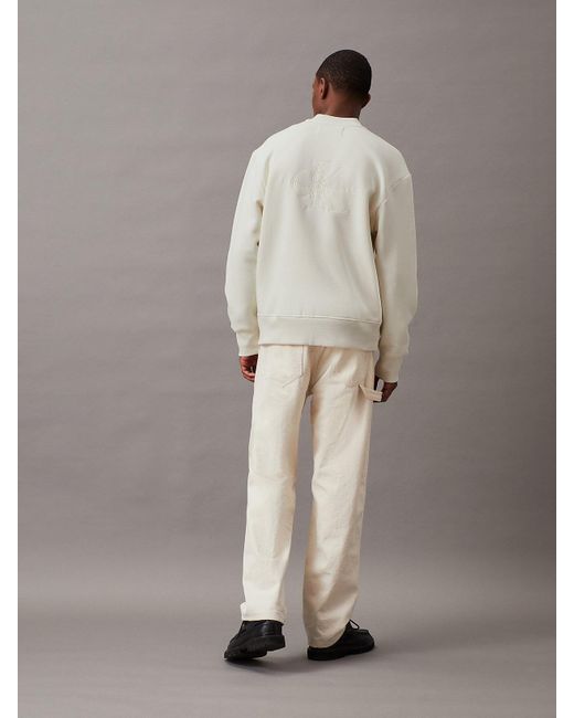 Calvin Klein White Monogram Fleece Bomber Jacket for men