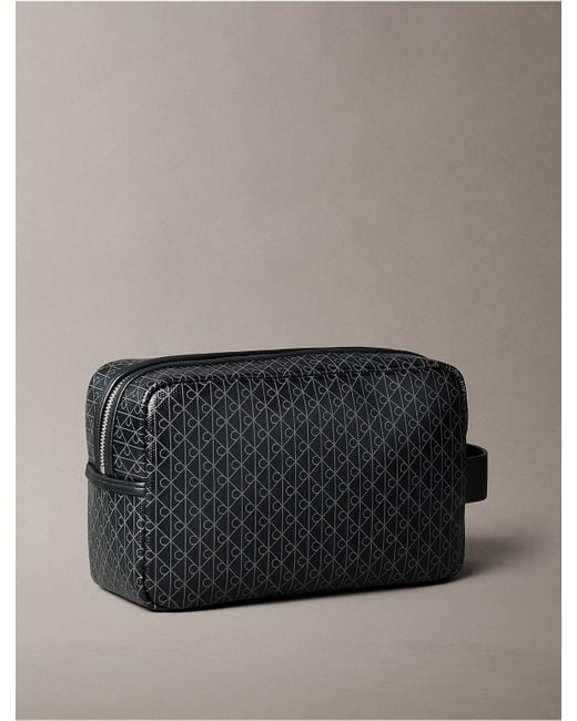Calvin Klein Gray Allover Monogram Logo Zip Dopp Kit for men
