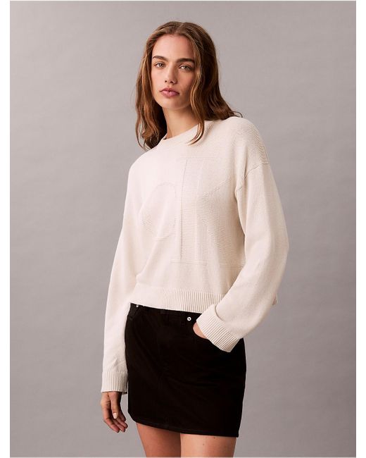 Calvin Klein Natural Calvin Klein Smooth Cotton Relaxed Monogram Logo Sweater