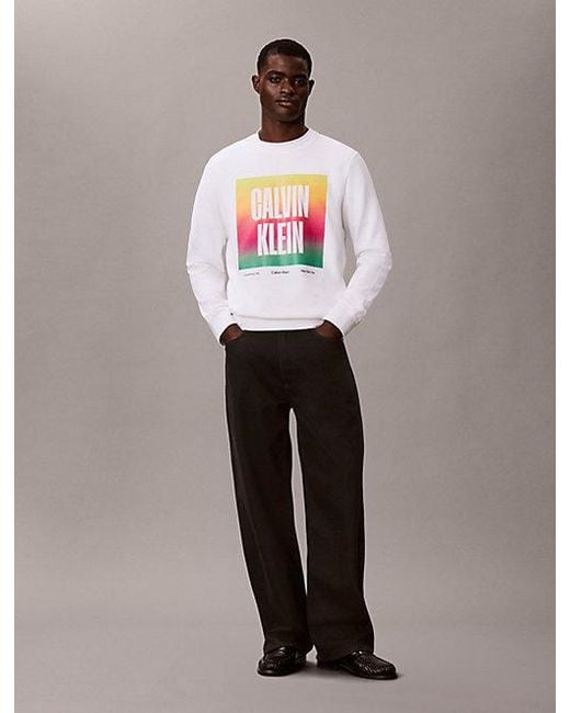 Calvin Klein White Jeans Relaxed Logo Sweatshirt Pride for men