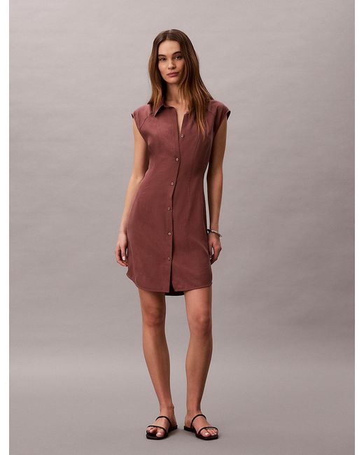 Calvin Klein Brown Soft Lyocell Linen Shirt Dress