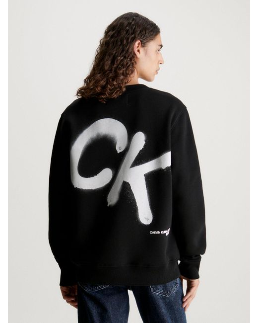 Calvin Klein Black Spray Print Logo Sweatshirt for men