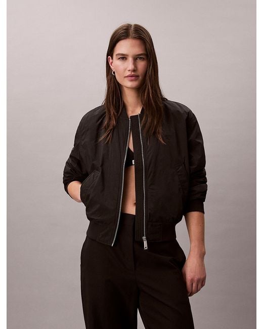 Calvin Klein Brown Lightly Padded Nylon Bomber Jacket