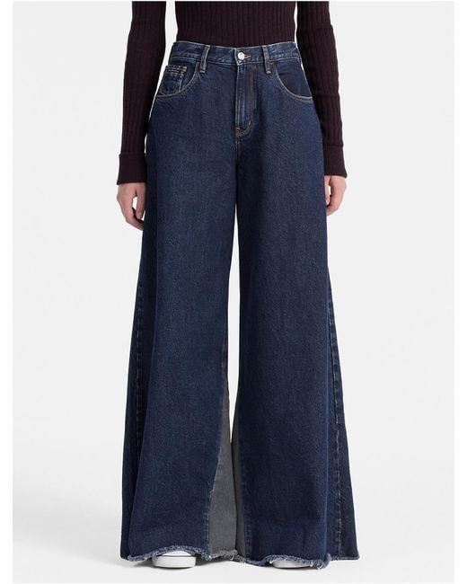 Calvin Klein Blue Extreme Wide Leg High Rise Jeans