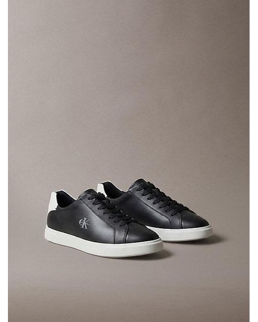 Calvin Klein Gray Leather Signature Logo Trainers for men