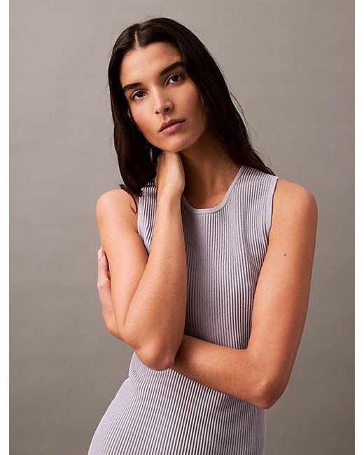 Calvin Klein Purple Modelliertes Minikleid Aus Rippstrick