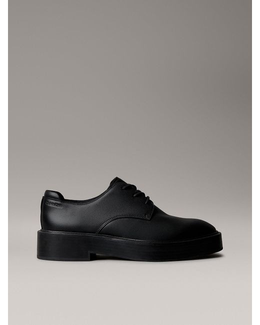 Calvin Klein Black Leather Stacked Heel Lace-Up Shoes