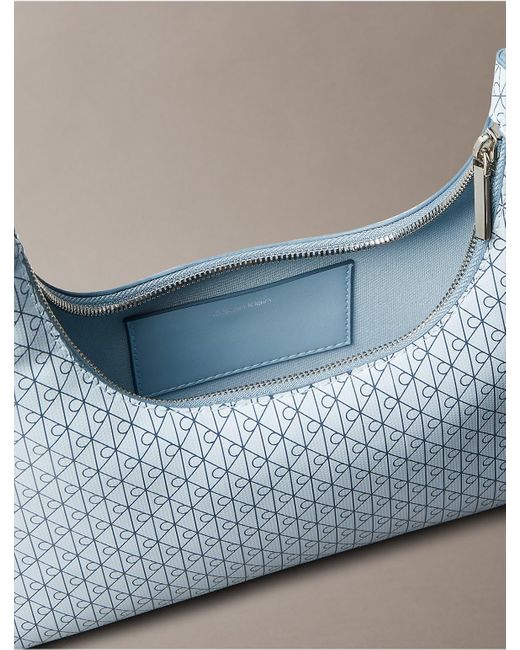 Calvin Klein Blue Allover Monogram Logo Shoulder Bag