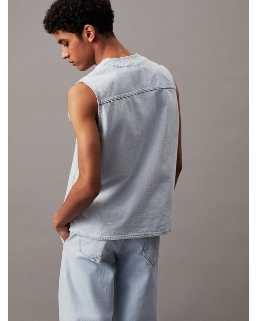 Calvin Klein Blue Denim Zip Up Vest for men