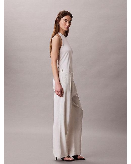 Calvin Klein Natural Linen Blend Wide Leg Trousers