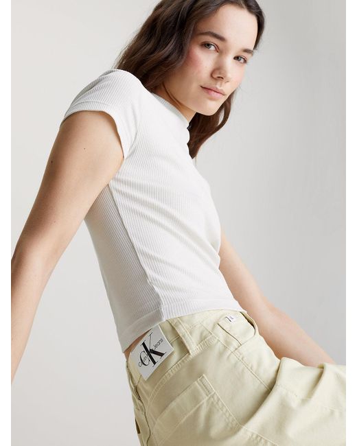 Short mom en sergé de coton Calvin Klein en coloris Natural