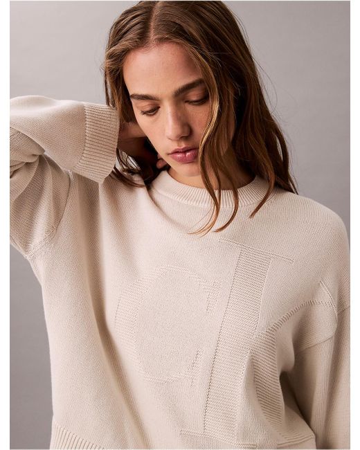 Calvin Klein Natural Calvin Klein Smooth Cotton Relaxed Monogram Logo Sweater