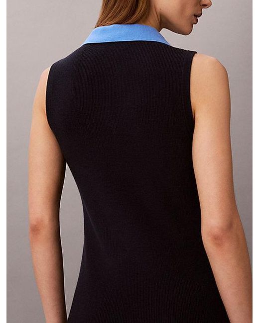Calvin Klein Black Jeans Cotton Knit Sleeveless Polo Dress