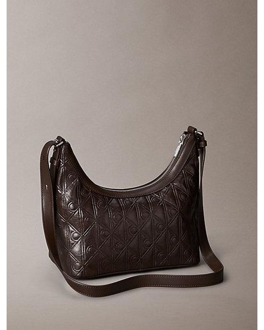 Calvin Klein Gray Debossed Allover Emblem Logo Small Shoulder Bag