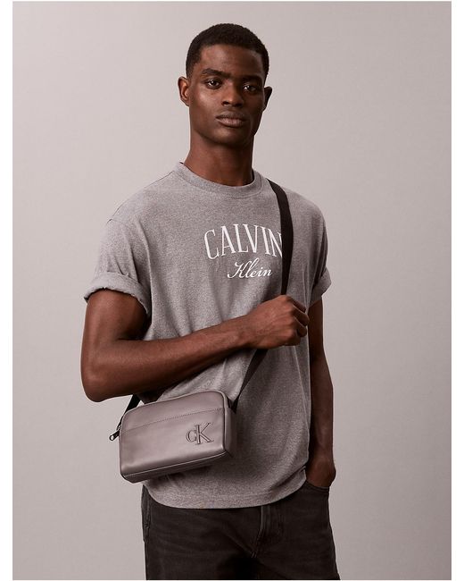 Calvin Klein Gray Embossed Monogram Camera Bag for men