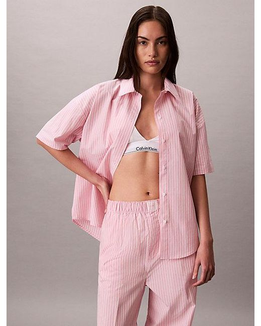Calvin Klein Pink Cotton Poplin Pants Pyjama Set