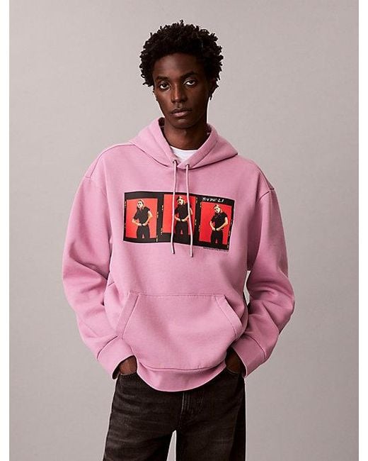 Calvin Klein Pink Kate Moss Fleece Graphic Relaxed Hoodie for men