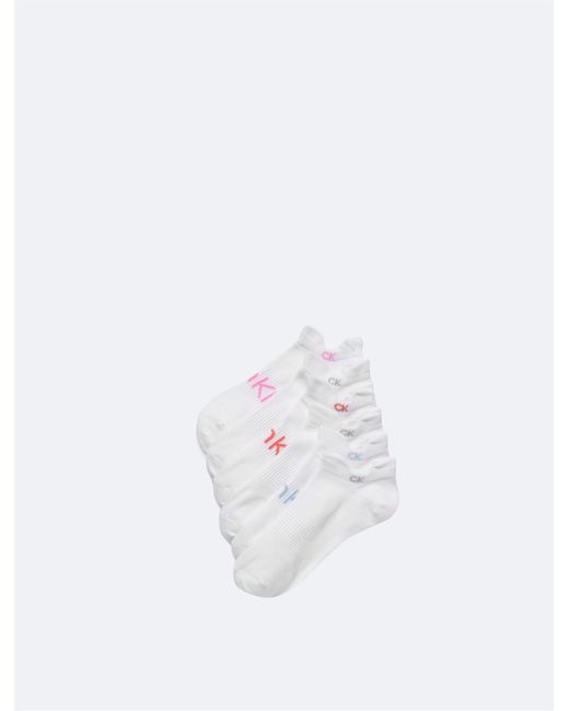 Calvin Klein White Flat Knit Double Tab 3-pack No Show Socks
