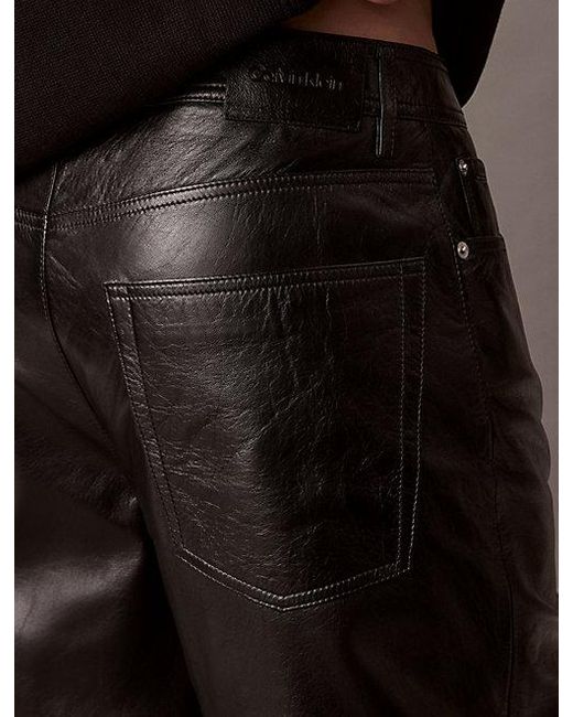 Calvin Klein Korte Leren Paper Broek in het Brown voor heren