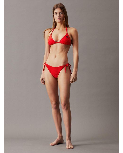 Calvin Klein Red Tie Side Bikini Bottoms - Ck Monogram Rib