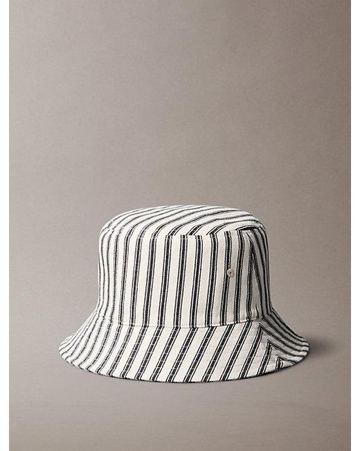 Calvin Klein Metallic Embroidered Monogram Striped Bucket Hat