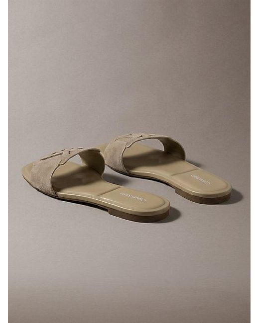 Calvin Klein Gray Ck Provence Suede Square Toe Sandals