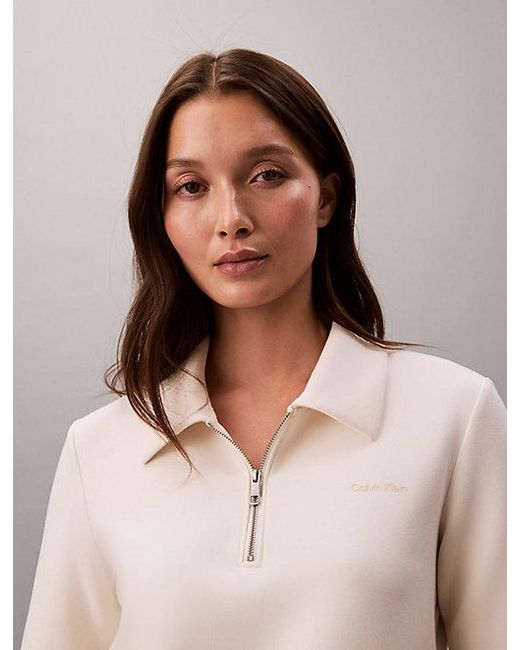 Calvin Klein Natural Short Sleeve Zip Polo Top