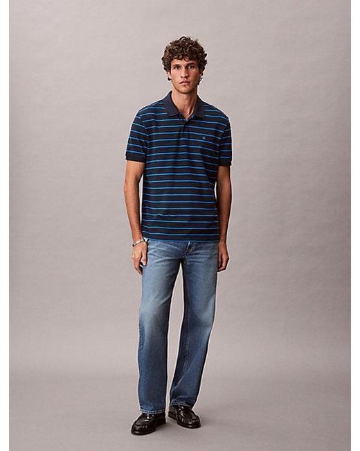 Calvin Klein Blue Jeans Striped Pique Polo Shirt for men