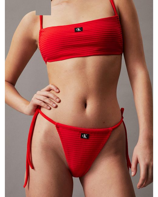 Calvin Klein Red Tie Side Bikini Bottoms - Ck Monogram Rib
