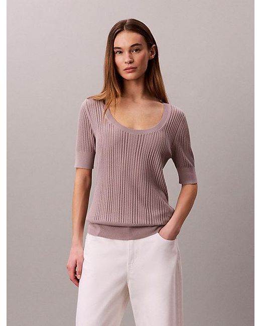 Calvin Klein Multicolor Fine Gauge Viscose Pointelle Top