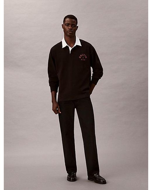 Calvin Klein Black Jeans Logo Graphic Polo Sweatshirt for men