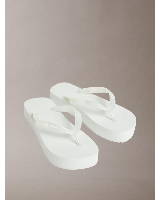 Calvin Klein White Pearlised Platform Flip Flops