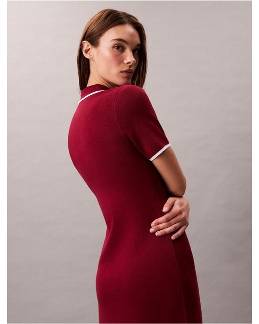 Calvin Klein Calvin Klein Colorblock Trim Midi Dress in Red | Lyst