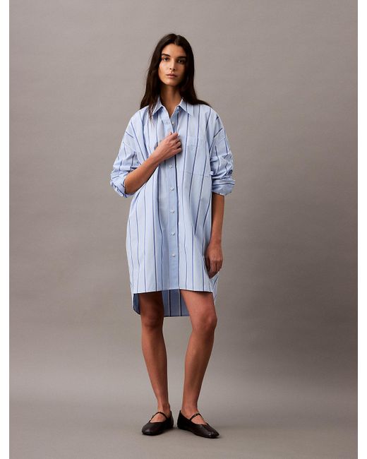 Robe-Chemise Relaxed En Coton À Rayures Calvin Klein en coloris Blue