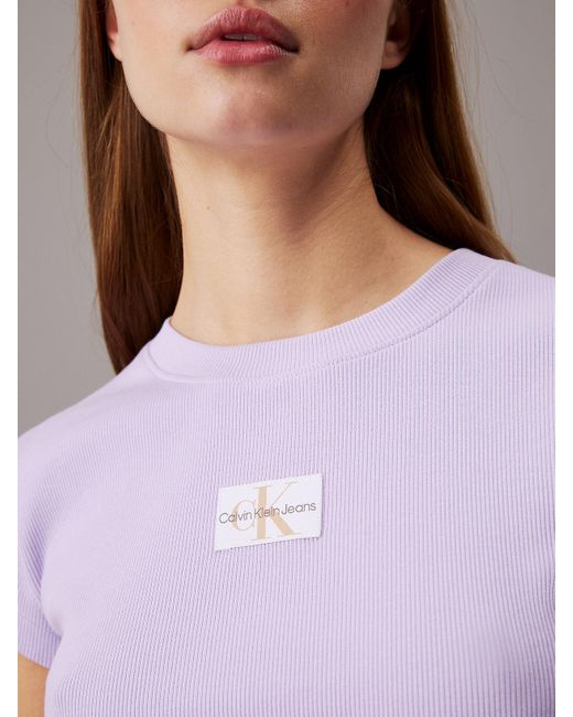 T-shirt slim côtelé en coton Calvin Klein en coloris Purple