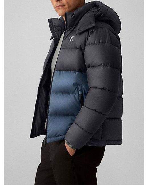 Calvin Klein Gray Jeans Colour Block Nylon Puffer Jacket for men