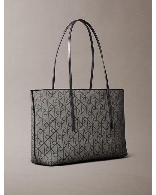 Calvin Klein Gray Emblem Logo Jacquard Tote Bag With Pouch