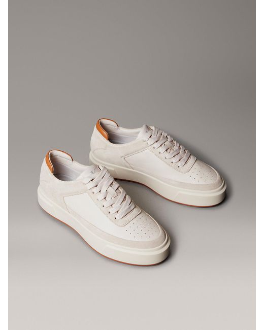 Baskets Signature En Cuir Et Daim Calvin Klein en coloris Gray