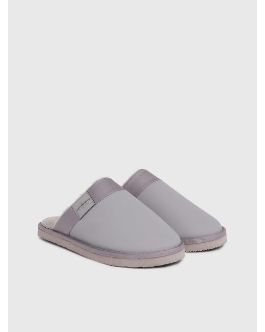 Calvin Klein Gray Faux Leather Mule Slippers for men