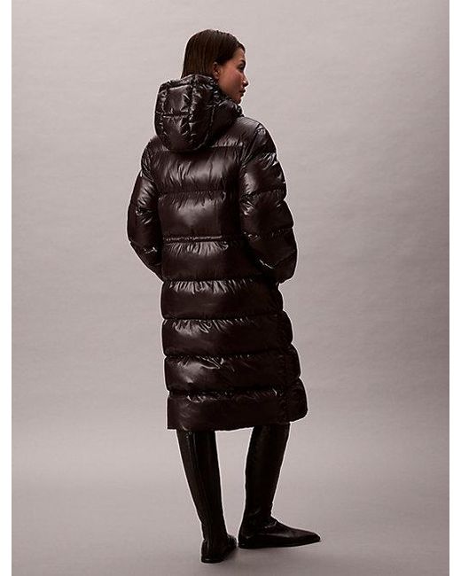 Calvin Klein Brown Jeans High Shine Hooded Puffer Coat