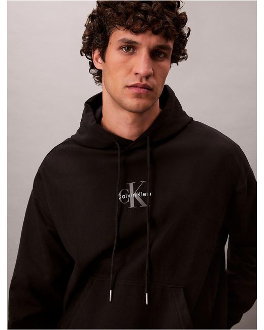 Calvin Klein Blue Premium Fleece Monogram Logo Hoodie for men
