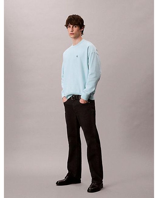 Calvin Klein Relaxed Premium Fleece Sweatshirt in het Blue voor heren