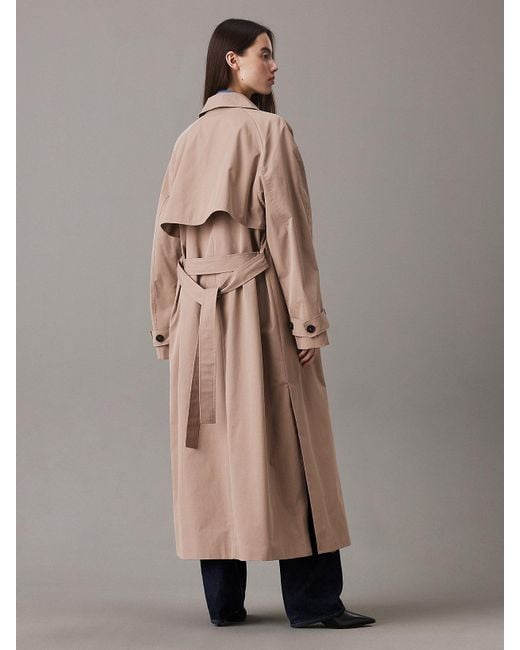 Calvin Klein Gray Cotton Nylon Long Trench Coat