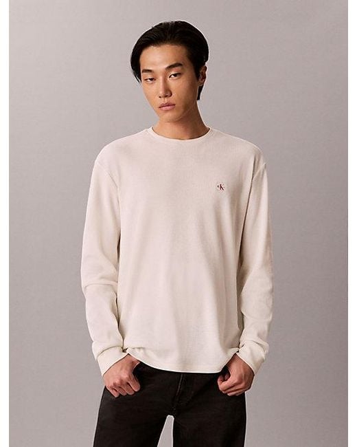 Calvin Klein White Long Sleeve Waffle T-Shirt for men