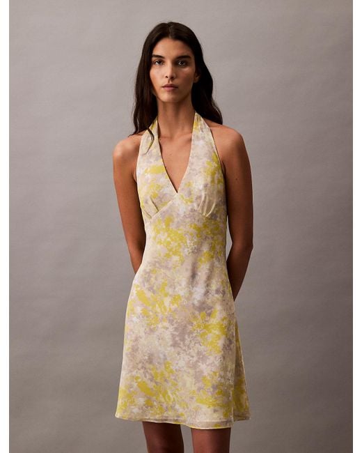Calvin Klein Brown Printed Georgette Halter Neck Dress